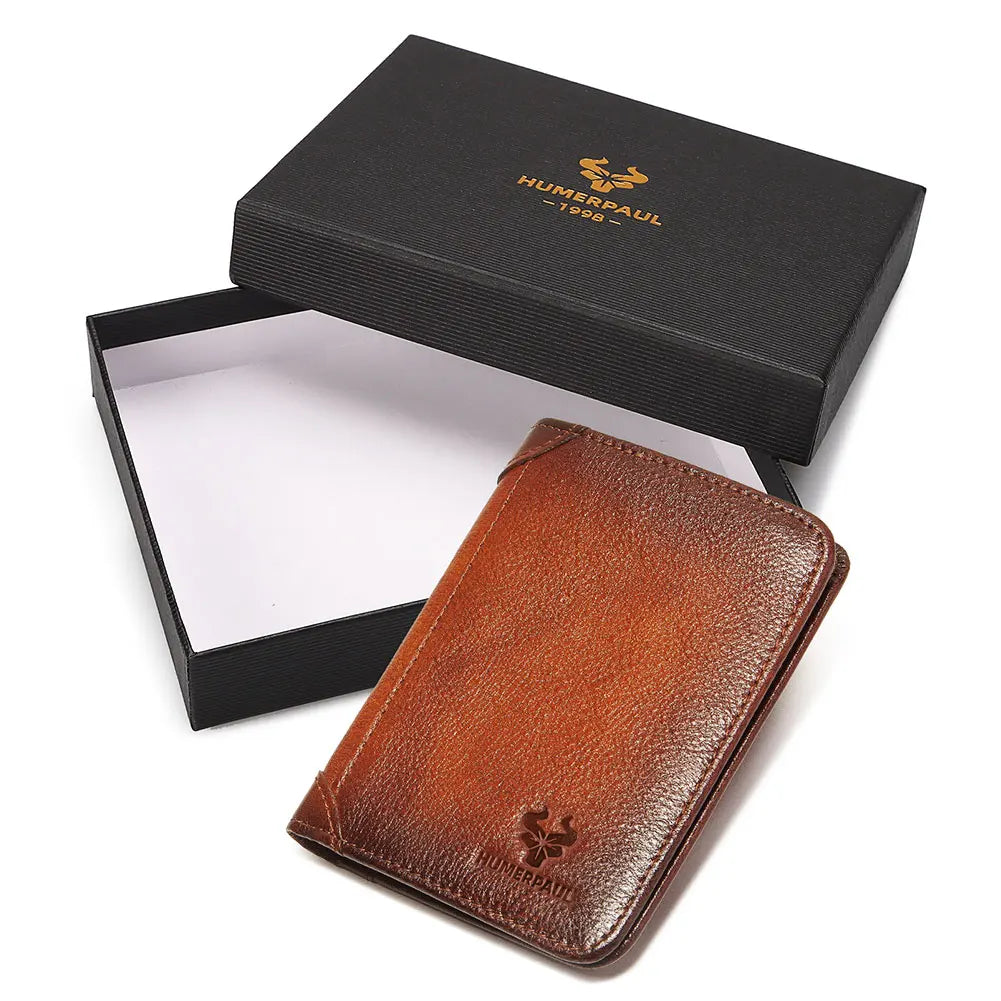 Portefeuille homme en cuir véritable RFID compact trifold avec porte-cartes et compartiments — photo 6