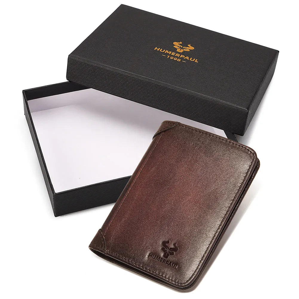 Portefeuille homme en cuir véritable RFID compact trifold avec porte-cartes et compartiments — photo 7
