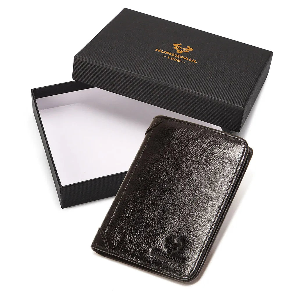 Portefeuille homme en cuir véritable RFID compact trifold avec porte-cartes et compartiments — photo 8