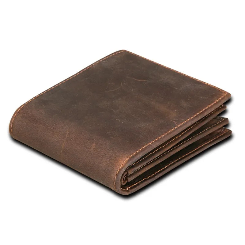 Portefeuille homme en cuir véritable vintage RFID compact avec porte-cartes et billets — photo 1