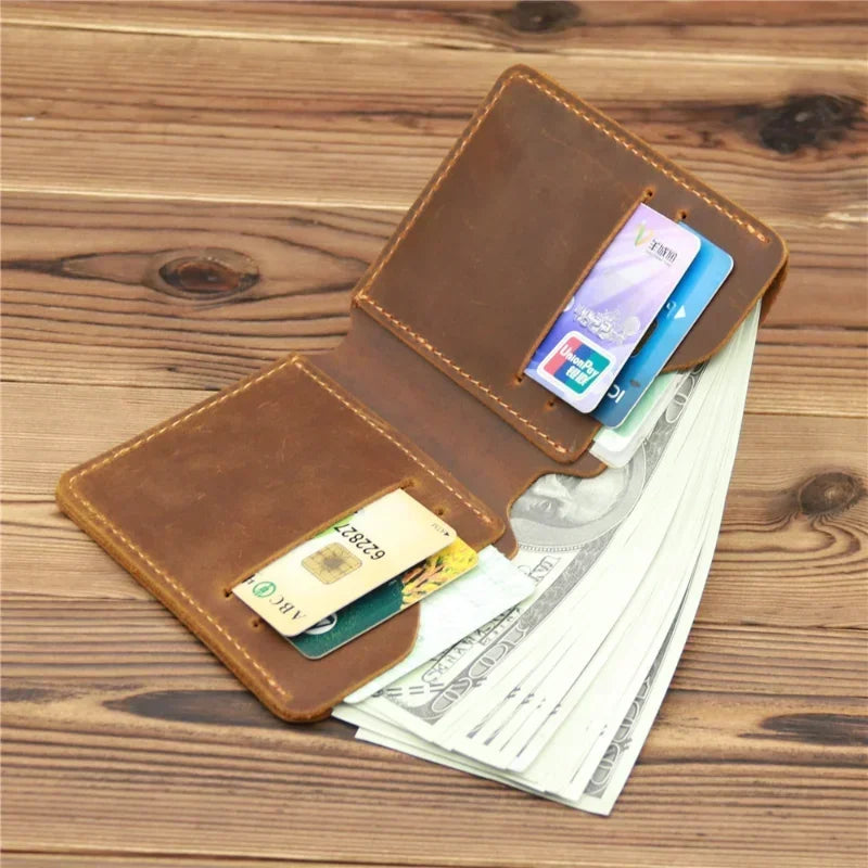 Portefeuille en cuir véritable Mad Horse pour homme – Portefeuille vertical avec 6 emplacements pour cartes et compartiment pour billets — photo 1