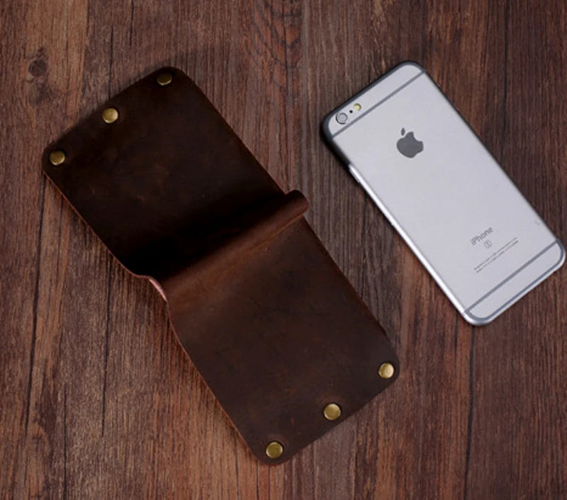 Portefeuille en cuir véritable pour homme – Portefeuille court en cuir avec rivets, porte-cartes et porte-monnaie — photo 3