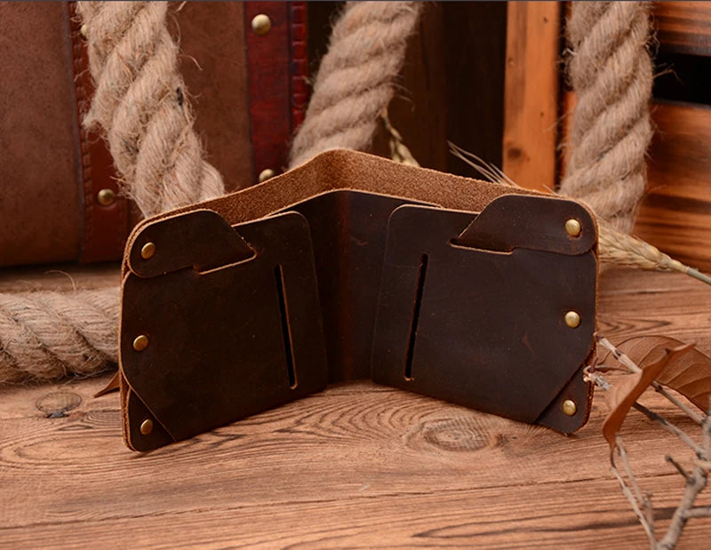 Portefeuille en cuir véritable pour homme – Portefeuille court en cuir avec rivets, porte-cartes et porte-monnaie — photo 4 Image