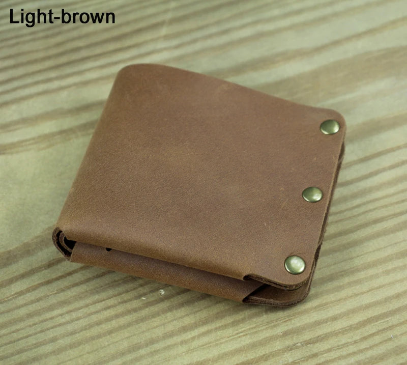 Portefeuille en cuir véritable pour homme – Portefeuille court en cuir avec rivets, porte-cartes et porte-monnaie — photo 9