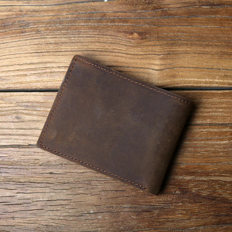 Portefeuille en cuir véritable pour homme – Portefeuille rétro avec 6 emplacements pour cartes, en cuir Crazy Horse, sans fermeture éclair — photo 4