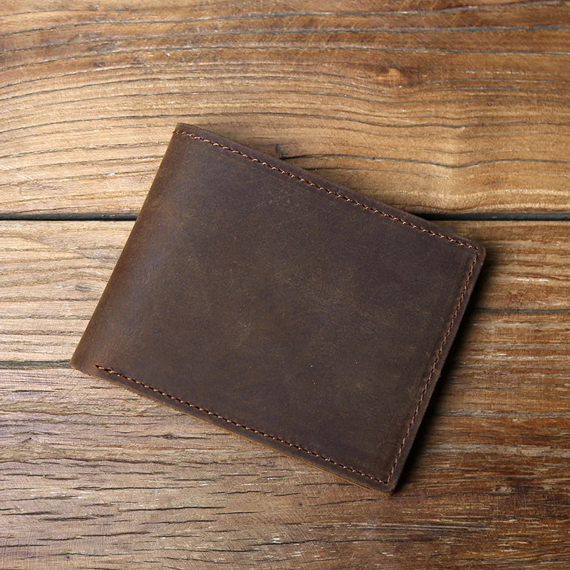 Portefeuille en cuir véritable pour homme – Portefeuille rétro avec 6 emplacements pour cartes, en cuir Crazy Horse, sans fermeture éclair — photo 5 Image