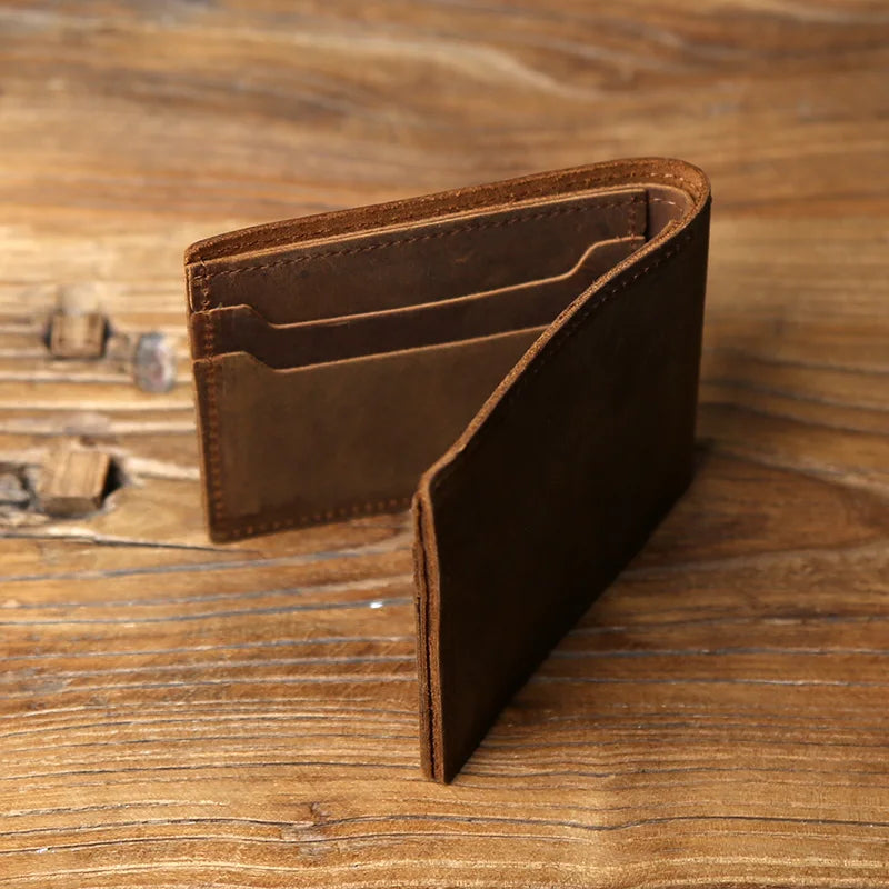 Portefeuille en cuir véritable pour homme – Portefeuille rétro avec 6 emplacements pour cartes, en cuir Crazy Horse, sans fermeture éclair — photo 6 Image