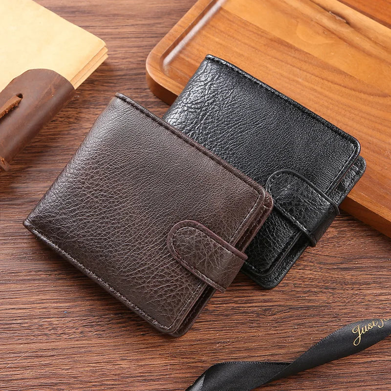 Portefeuille en cuir PU pour homme – Portefeuille bifold slim avec porte-cartes, porte-monnaie et fermeture à boucle — photo 1