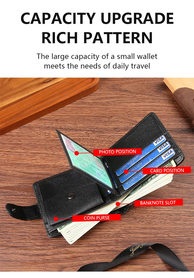 Portefeuille en cuir PU pour homme – Portefeuille bifold slim avec porte-cartes, porte-monnaie et fermeture à boucle — photo 4
