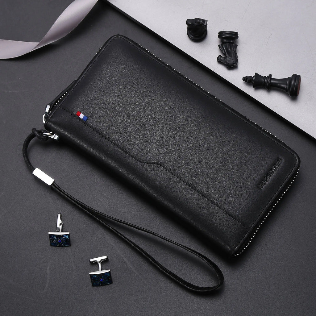 Portefeuille long en cuir véritable – Portefeuille RFID avec fermeture éclair, porte-cartes et poche à monnaie — photo 1