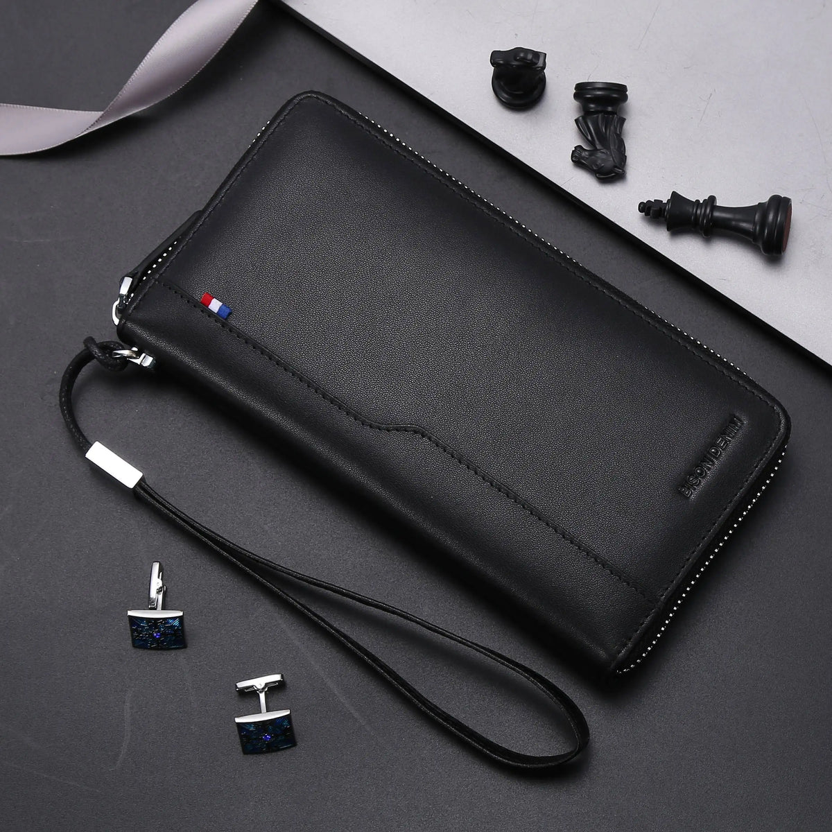 Portefeuille long en cuir véritable – Portefeuille RFID avec fermeture éclair, porte-cartes et poche à monnaie — photo 1
