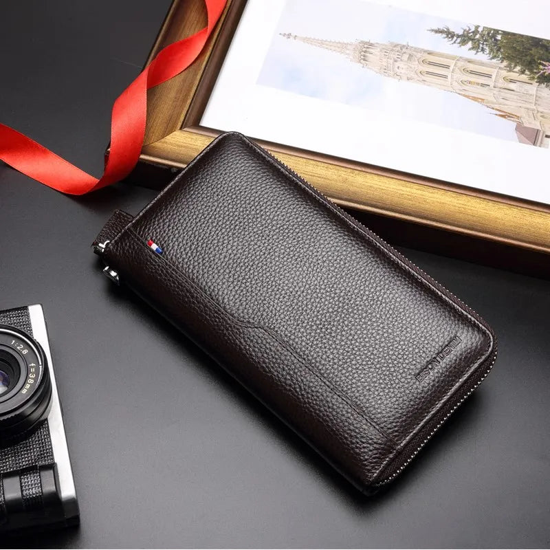 Portefeuille long en cuir véritable – Portefeuille RFID avec fermeture éclair, porte-cartes et poche à monnaie — photo 11