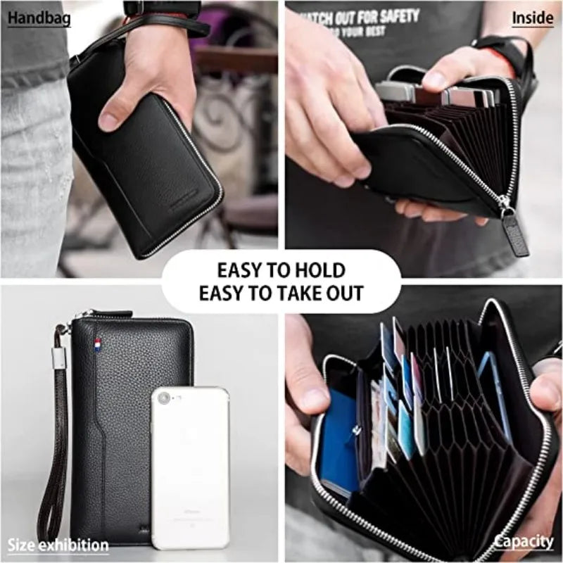 Portefeuille long en cuir véritable – Portefeuille RFID avec fermeture éclair, porte-cartes et poche à monnaie — photo 4