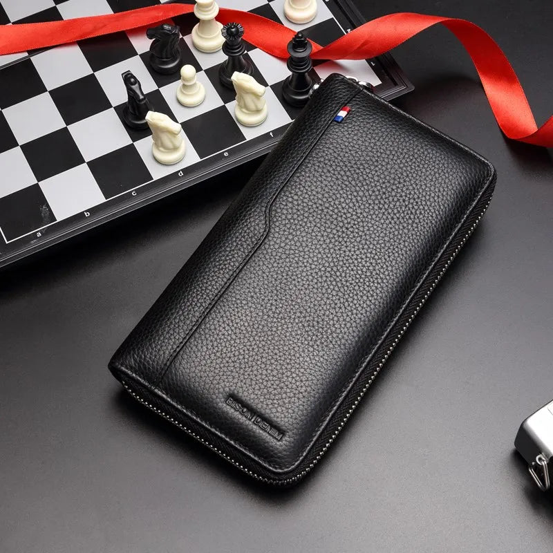 Portefeuille long en cuir véritable – Portefeuille RFID avec fermeture éclair, porte-cartes et poche à monnaie — photo 7