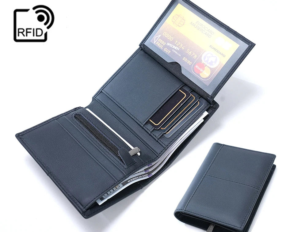 Portefeuille compact en cuir véritable RFID avec zip, porte-cartes et porte-monnaie sécurisé — photo 1