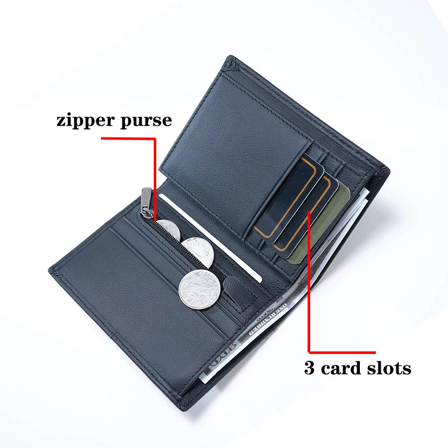 Portefeuille compact en cuir véritable RFID avec zip, porte-cartes et porte-monnaie sécurisé — photo 3