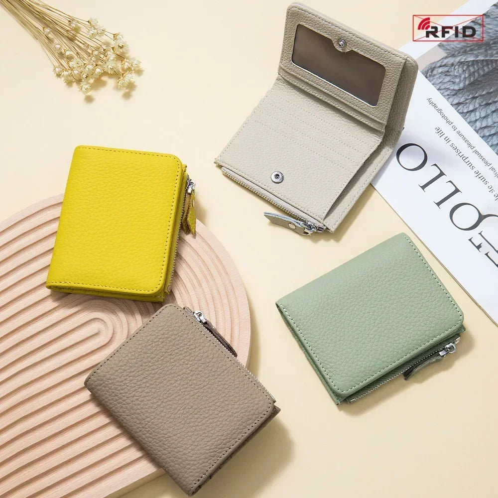 Portefeuille cuir véritable RFID compact zippé porte-cartes et monnaie unisexe — photo 1