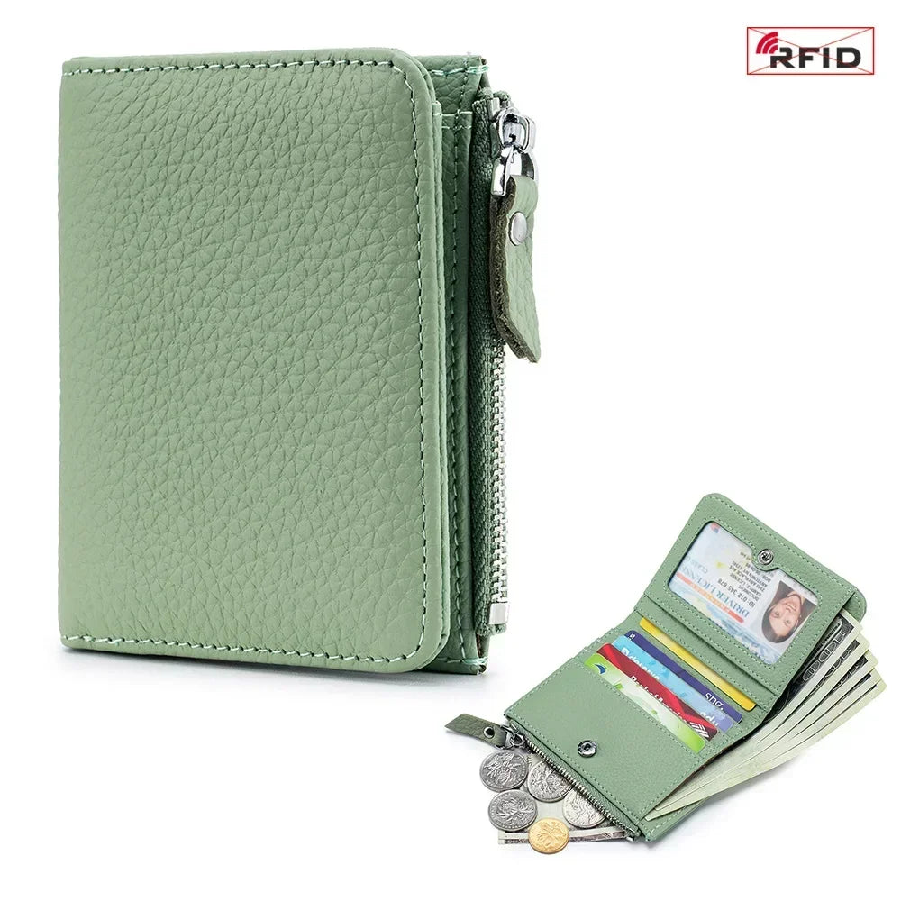 Portefeuille cuir véritable RFID compact zippé porte-cartes et monnaie unisexe — photo 11