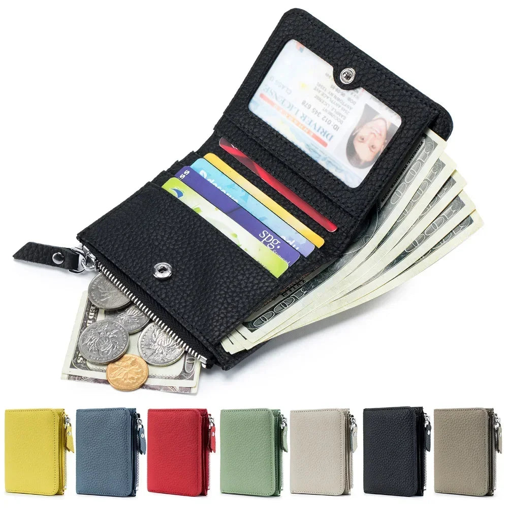 Portefeuille cuir véritable RFID compact zippé porte-cartes et monnaie unisexe — photo 2