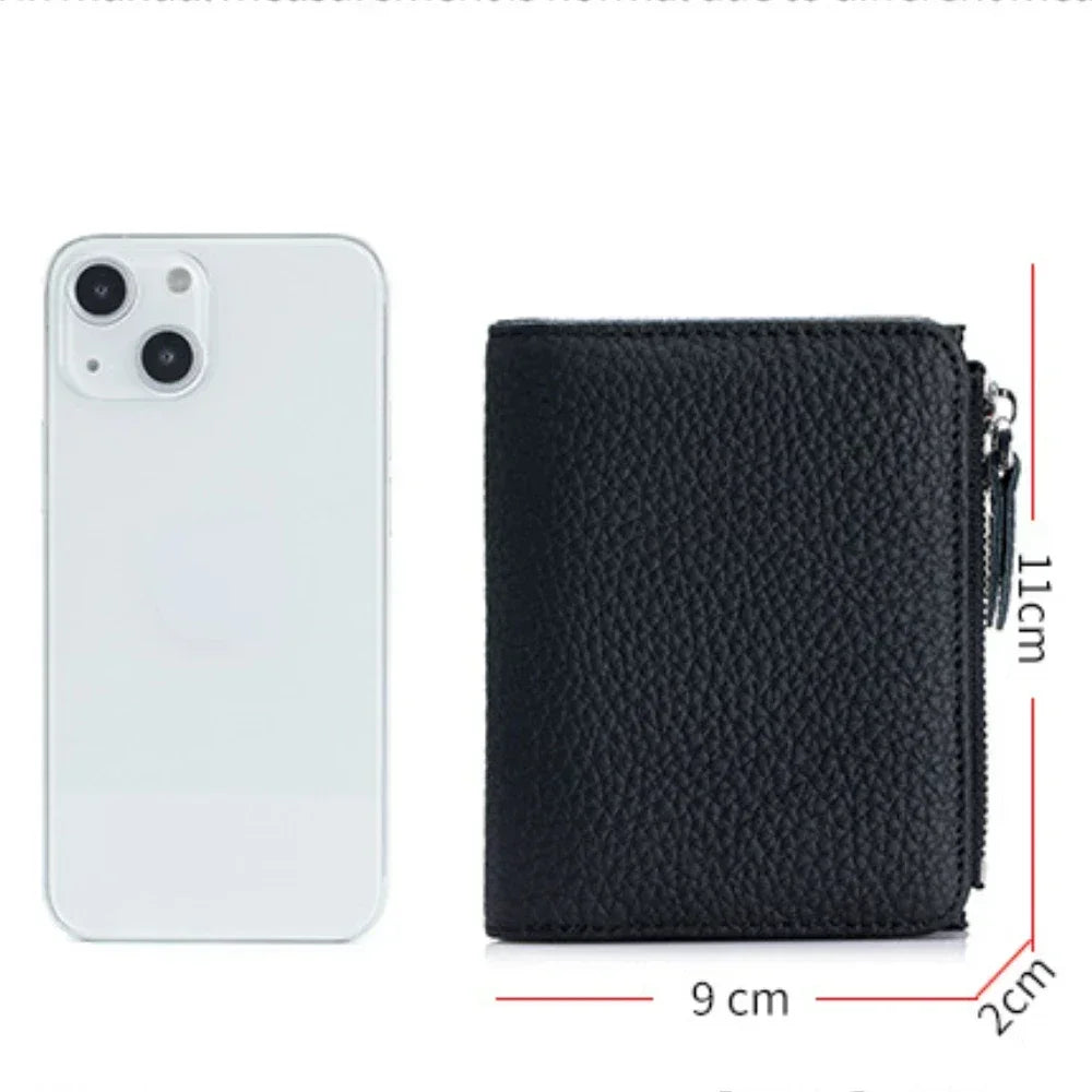 Portefeuille cuir véritable RFID compact zippé porte-cartes et monnaie unisexe — photo 5