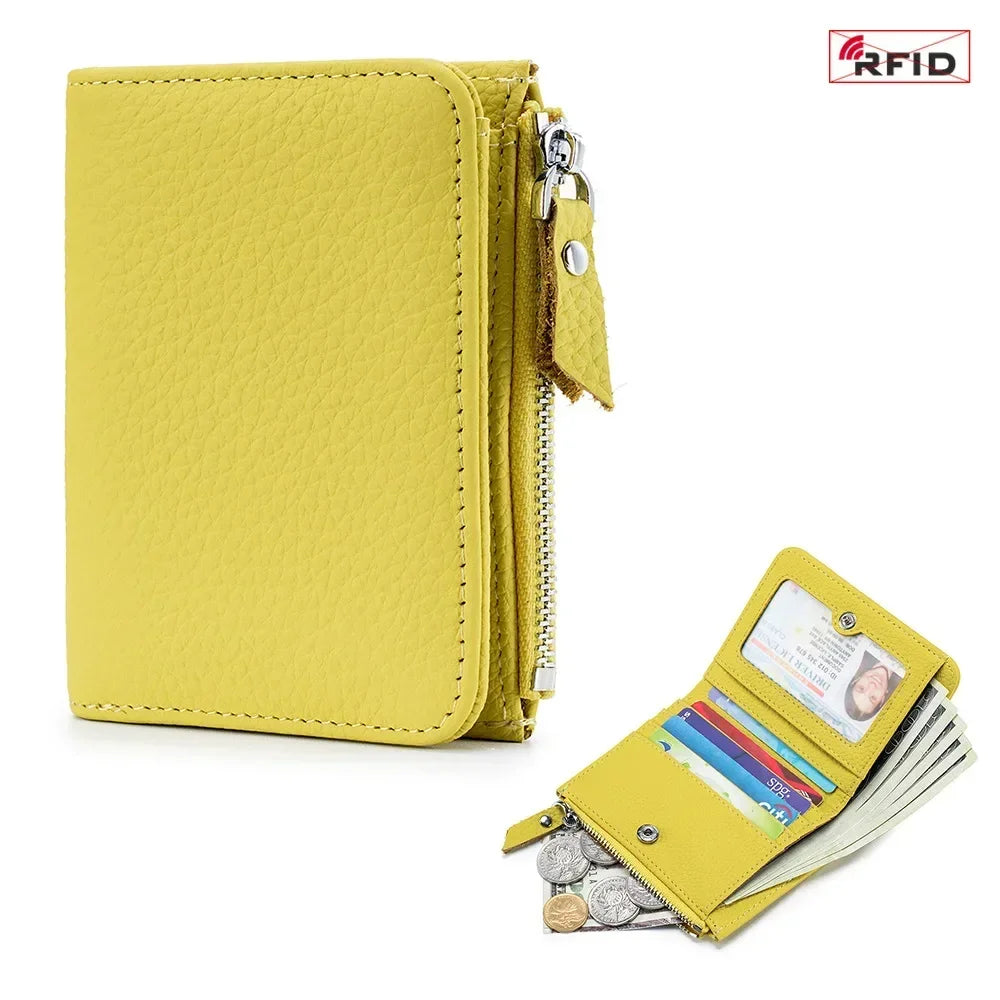 Portefeuille cuir véritable RFID compact zippé porte-cartes et monnaie unisexe — photo 6