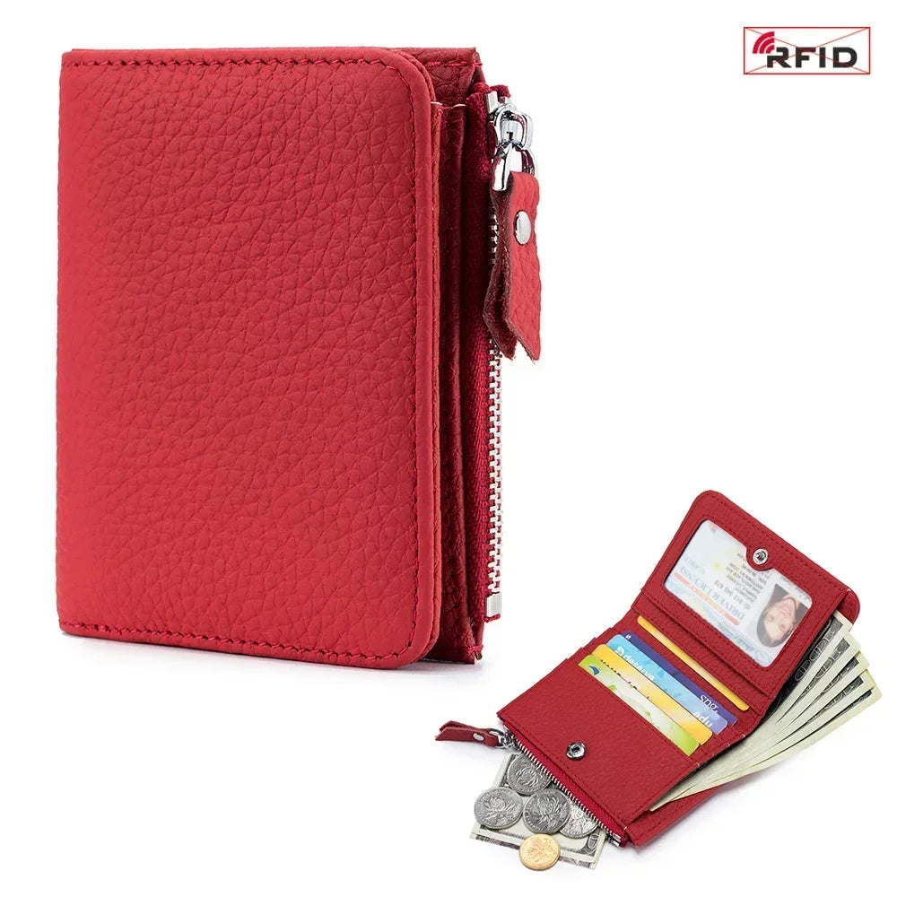 Portefeuille cuir véritable RFID compact zippé porte-cartes et monnaie unisexe — photo 7