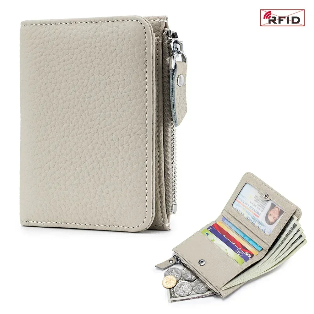 Portefeuille cuir véritable RFID compact zippé porte-cartes et monnaie unisexe — photo 8