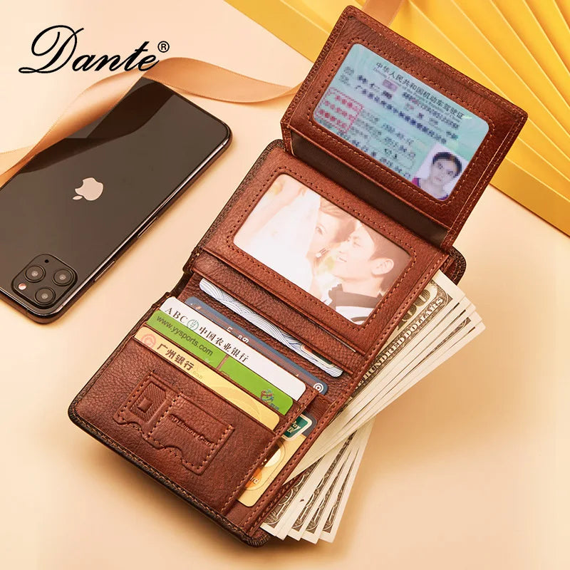 Portefeuille en cuir véritable  pour homme – Portefeuille RFID anti-vol, rétro, multi-fonction avec clips pour billets — photo 2
