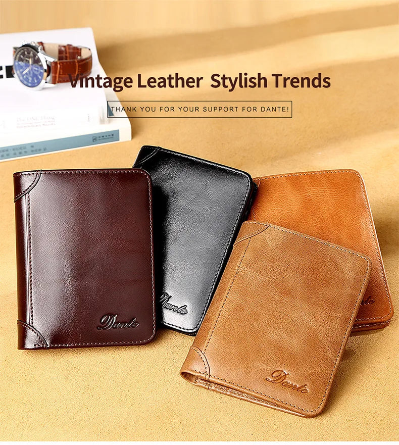 Portefeuille en cuir véritable  pour homme – Portefeuille RFID anti-vol, rétro, multi-fonction avec clips pour billets — photo 3 Image