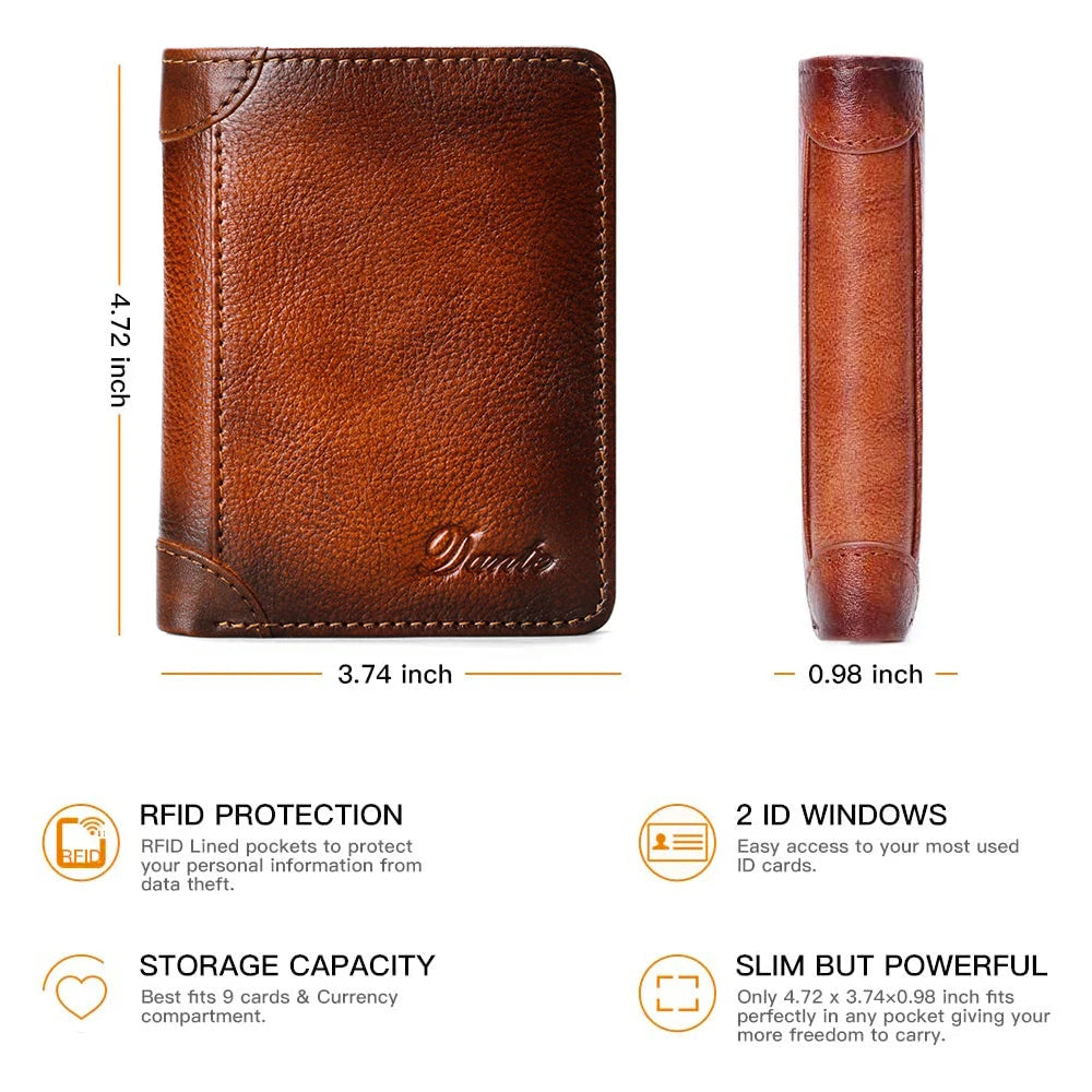 Portefeuille en cuir véritable  pour homme – Portefeuille RFID anti-vol, rétro, multi-fonction avec clips pour billets — photo 4