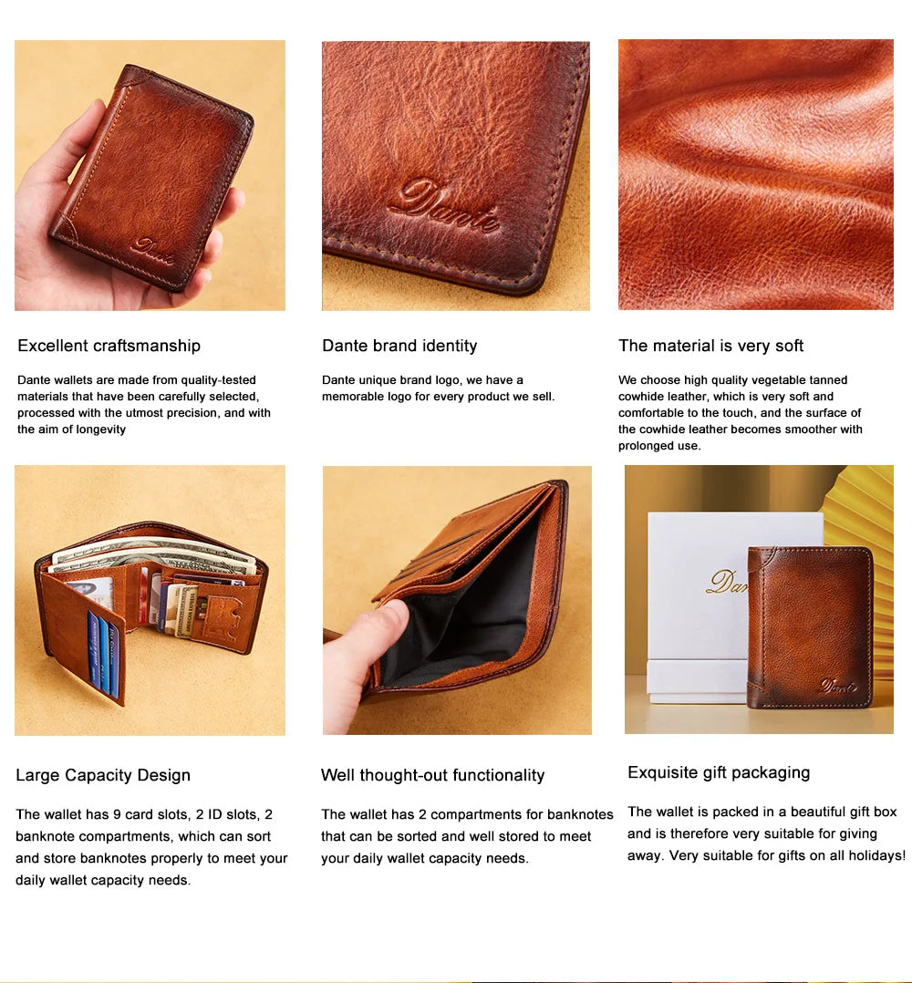 Portefeuille en cuir véritable  pour homme – Portefeuille RFID anti-vol, rétro, multi-fonction avec clips pour billets — photo 6