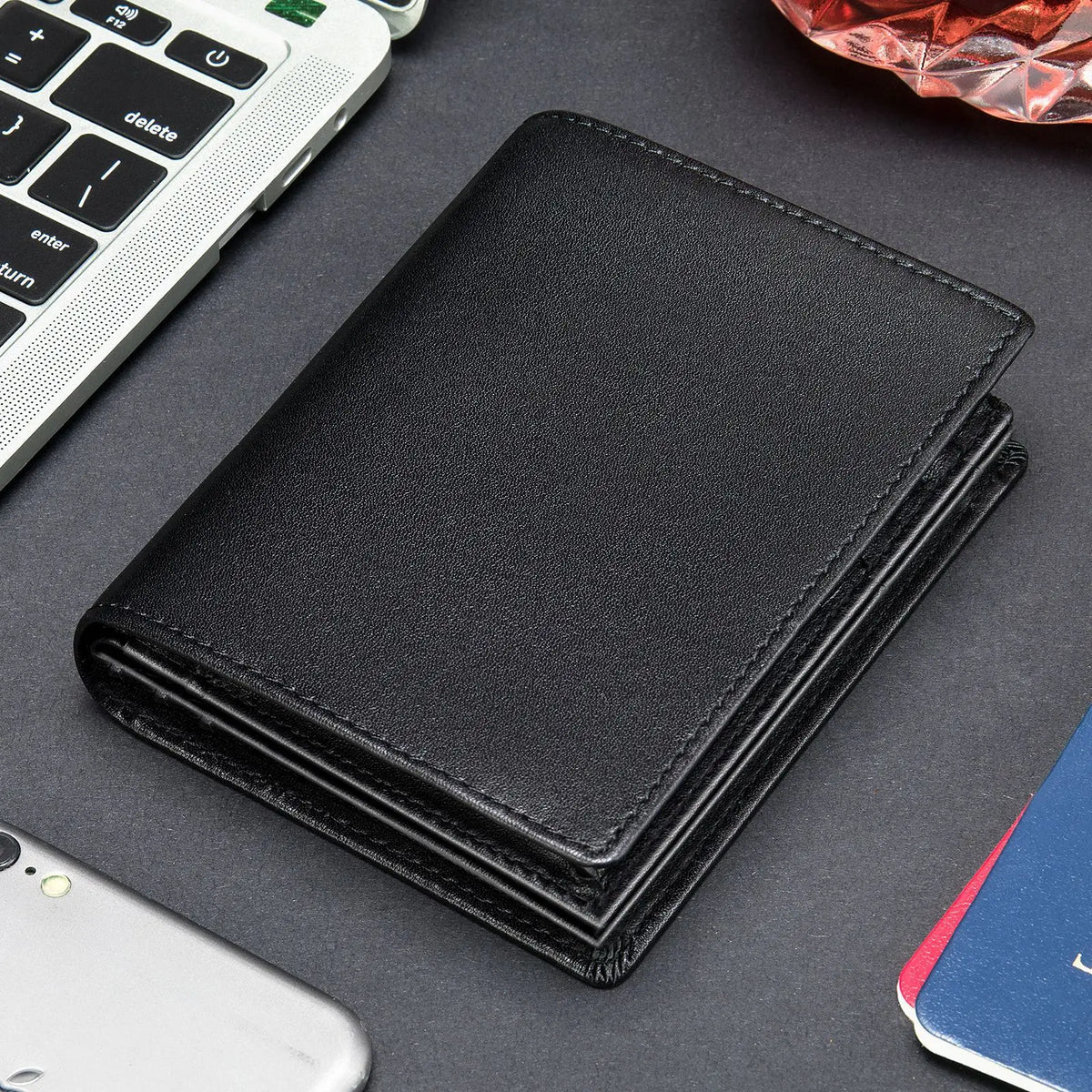 Portefeuille en cuir RFID pour homme – Portefeuille en cuir véritable de vachette, design vintage, format pliable horizontal — photo 1