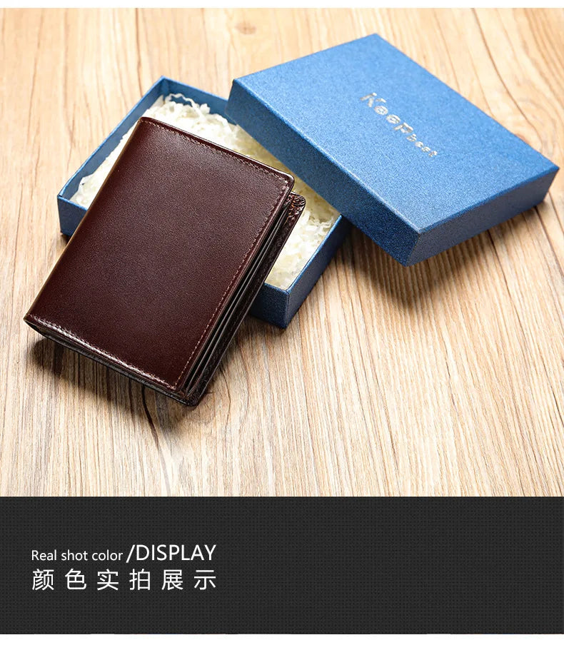 Portefeuille en cuir RFID pour homme – Portefeuille en cuir véritable de vachette, design vintage, format pliable horizontal — photo 6