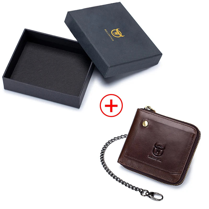 Portefeuille homme en cuir véritable RFID avec chaîne zippé compact vintage — photo 10