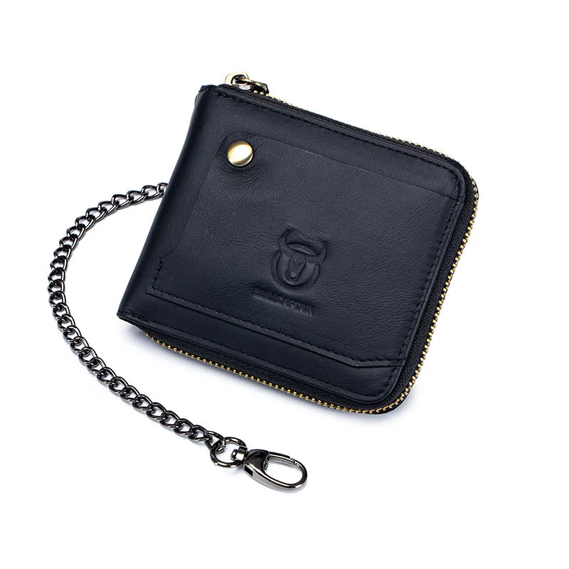 Portefeuille homme en cuir véritable RFID avec chaîne zippé compact vintage — photo 2
