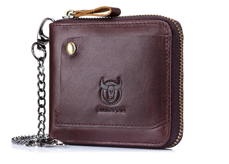 Portefeuille homme en cuir véritable RFID avec chaîne zippé compact vintage — photo 3