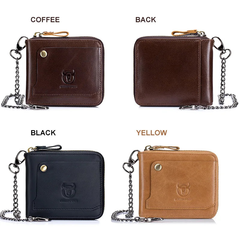 Portefeuille homme en cuir véritable RFID avec chaîne zippé compact vintage — photo 5