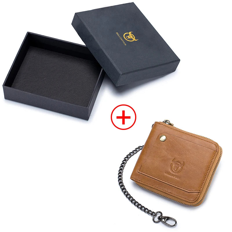 Portefeuille homme en cuir véritable RFID avec chaîne zippé compact vintage — photo 6