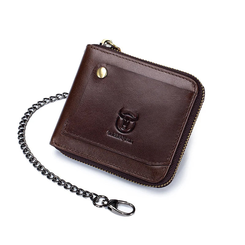 Portefeuille homme en cuir véritable RFID avec chaîne zippé compact vintage — photo 7