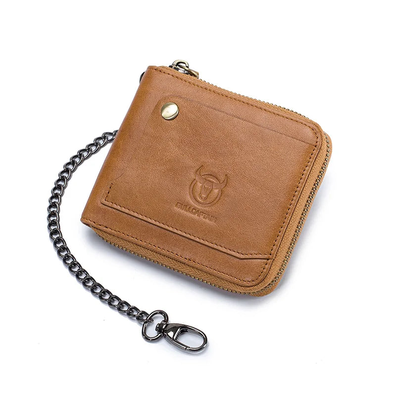Portefeuille homme en cuir véritable RFID avec chaîne zippé compact vintage — photo 8