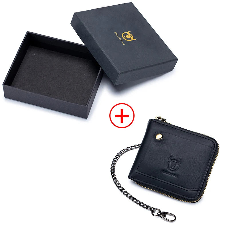 Portefeuille homme en cuir véritable RFID avec chaîne zippé compact vintage — photo 9