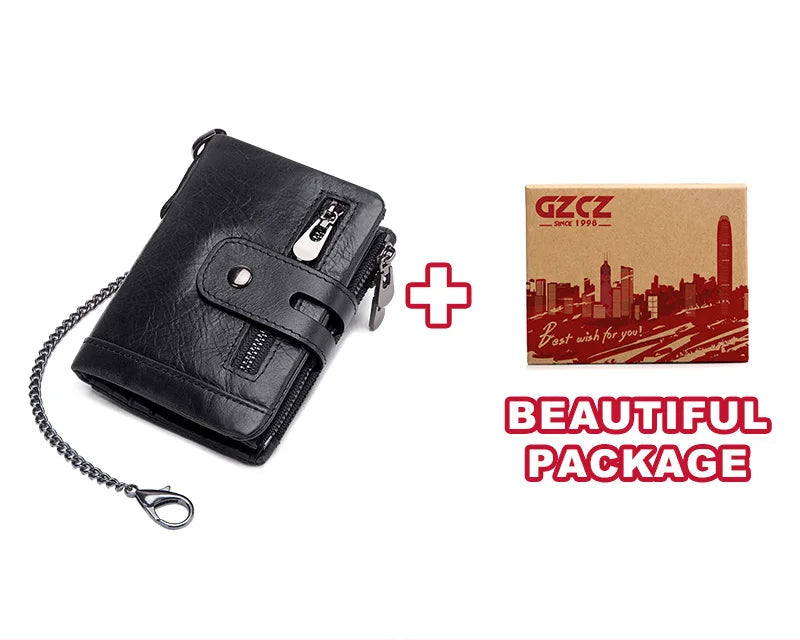 Portefeuille homme cuir véritable RFID avec chaîne zippé compact personnalisable — photo 10