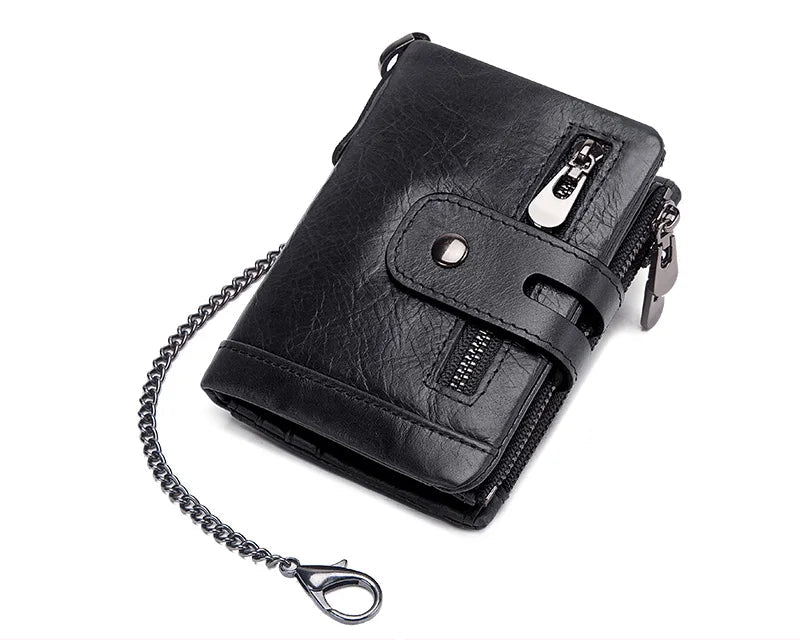 Portefeuille homme cuir véritable RFID avec chaîne zippé compact personnalisable — photo 11