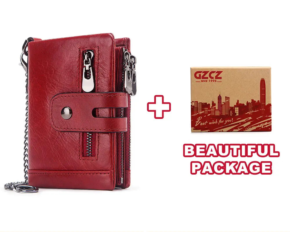 Portefeuille homme cuir véritable RFID avec chaîne zippé compact personnalisable — photo 12