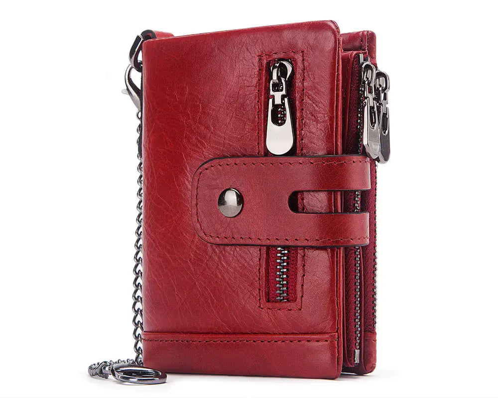 Portefeuille homme cuir véritable RFID avec chaîne zippé compact personnalisable — photo 13