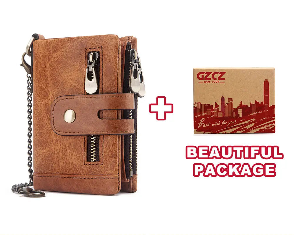 Portefeuille homme cuir véritable RFID avec chaîne zippé compact personnalisable — photo 14