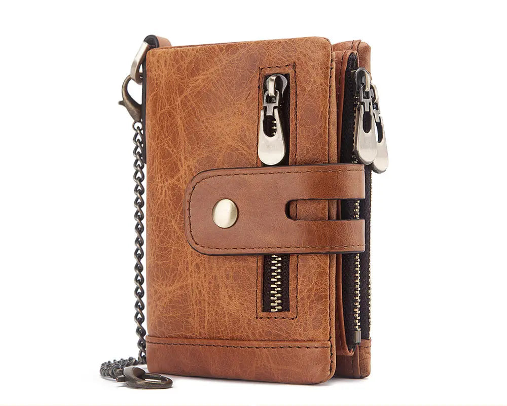 Portefeuille homme cuir véritable RFID avec chaîne zippé compact personnalisable — photo 15