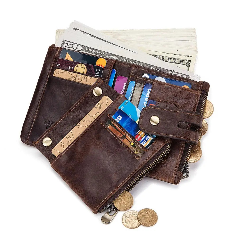 Portefeuille homme cuir véritable RFID avec chaîne zippé compact personnalisable — photo 2