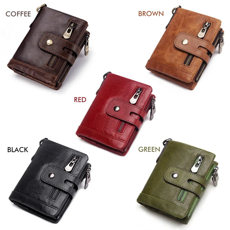 Portefeuille homme cuir véritable RFID avec chaîne zippé compact personnalisable — photo 4