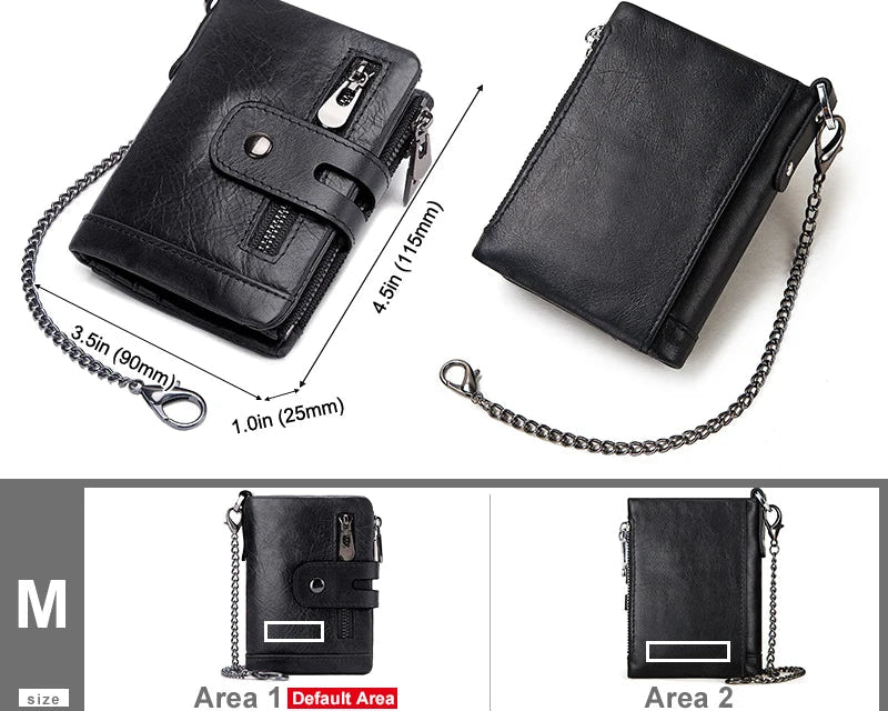 Portefeuille homme cuir véritable RFID avec chaîne zippé compact personnalisable — photo 5